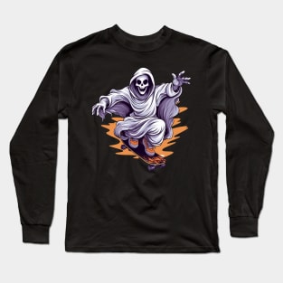 ghost riding a skateboard skaters skateboarding halloween Long Sleeve T-Shirt